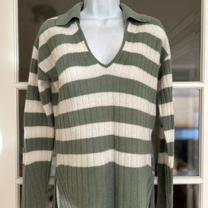 Naadam Women's Lightweight Cashmere Striped Ribbed Polo Tunic, Size XS, NWT